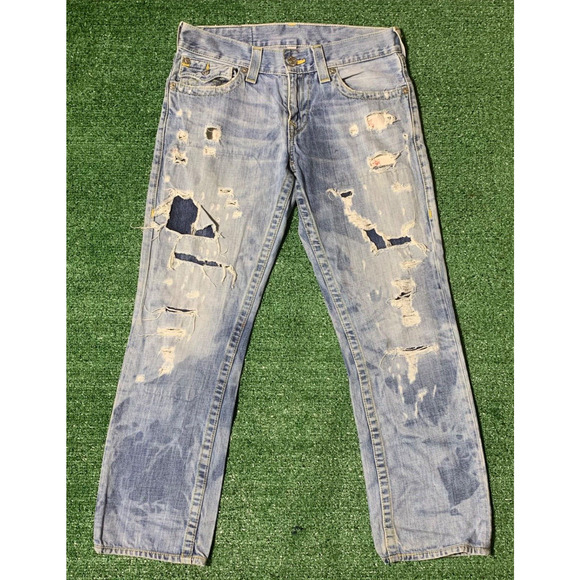 Vtg. True Religion Straight Distressed Jeans Mens Flap Pockets 30x29